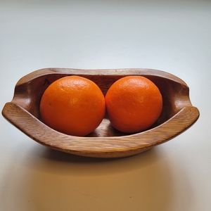 VTG MCM Monkey Pod Wood Fruit Snack Nut Dish Bowl Cigar Ashtray 2 Notches 7x5x2